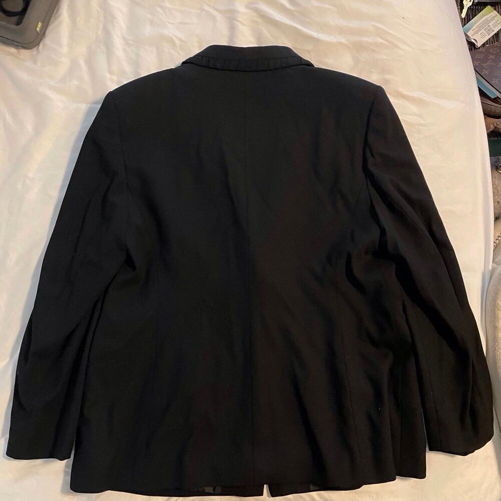 Vintage Louis Féraud Black Wool Blend Blazer Ruffle Trim German Designer Size 46 - Picture 3 of 4